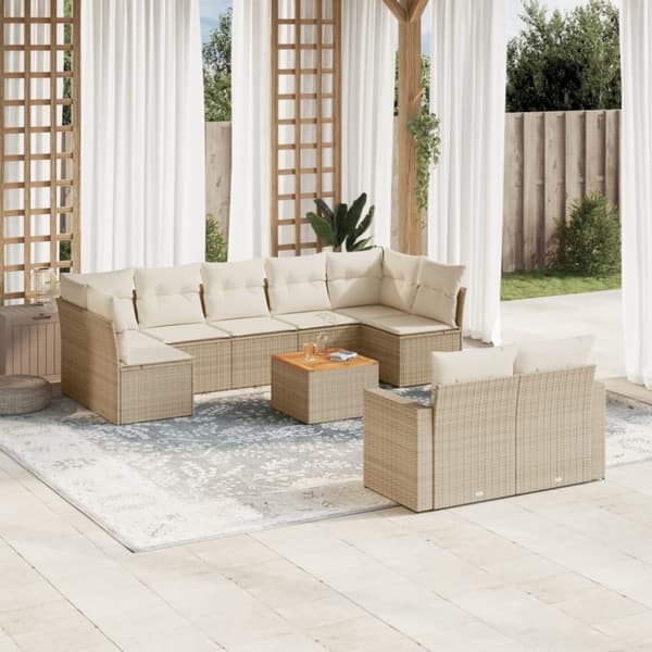 vidaXL sofasæt til haven 10 dele med hynder polyrattan beige