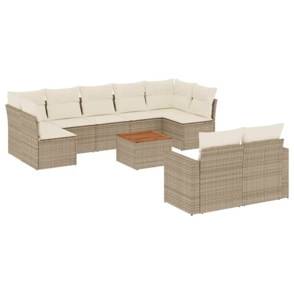 vidaXL sofasæt til haven 10 dele med hynder polyrattan beige