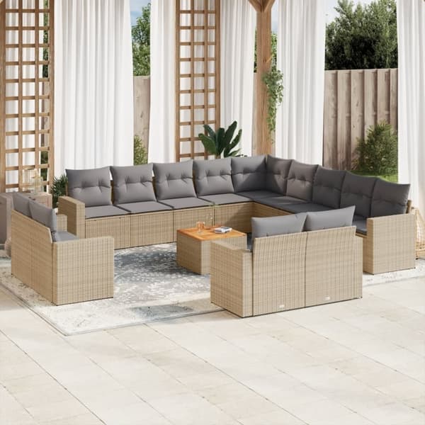 vidaXL sofasæt til haven 14 dele med hynder polyrattan beige