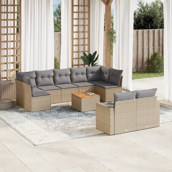 vidaXL sofasæt til haven 10 dele med hynder polyrattan beige