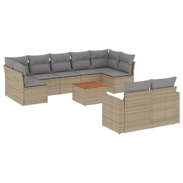 vidaXL sofasæt til haven 10 dele med hynder polyrattan beige