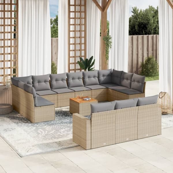 vidaXL sofasæt til haven 14 dele med hynder polyrattan beige