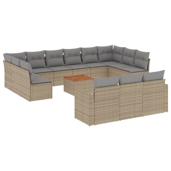 vidaXL sofasæt til haven 14 dele med hynder polyrattan beige