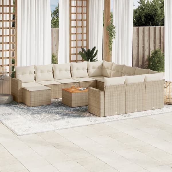 vidaXL sofasæt til haven 13 dele med hynder polyrattan beige
