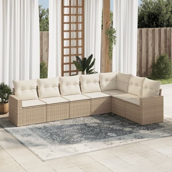 vidaXL sofasæt til haven 7 dele med hynder polyrattan beige