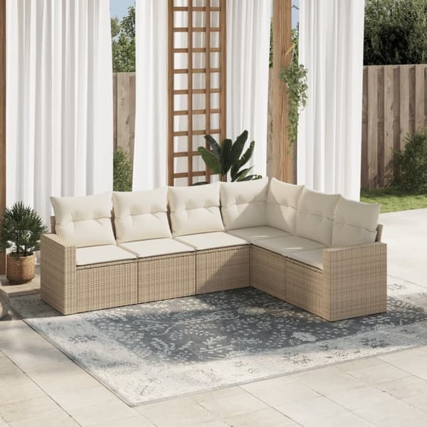 vidaXL sofasæt til haven 6 dele med hynder polyrattan beige
