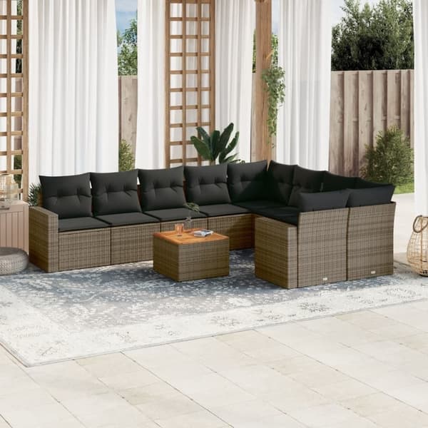 vidaXL sofasæt til haven 10 dele med hynder polyrattan grå