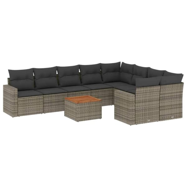 vidaXL sofasæt til haven 10 dele med hynder polyrattan grå