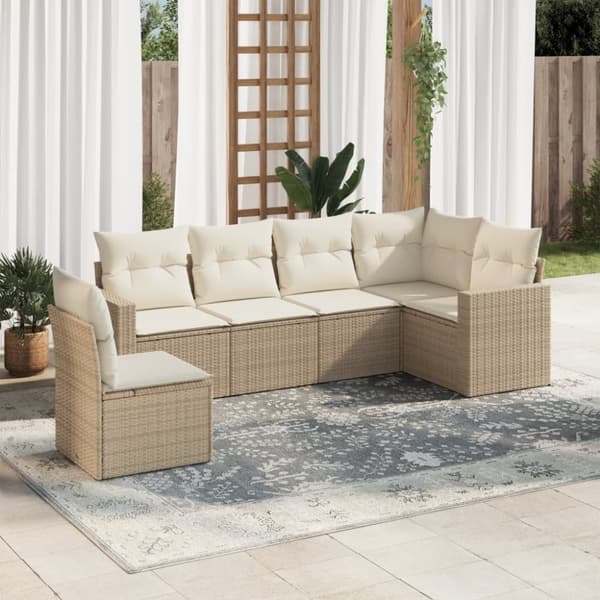 vidaXL sofasæt til haven 6 dele med hynder polyrattan beige