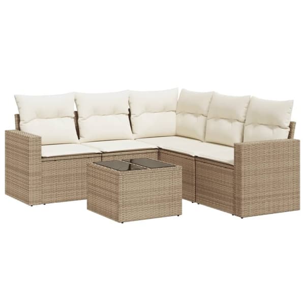 vidaXL Soffgrupp för trädgården med dynor 6 delar beige konstrotting