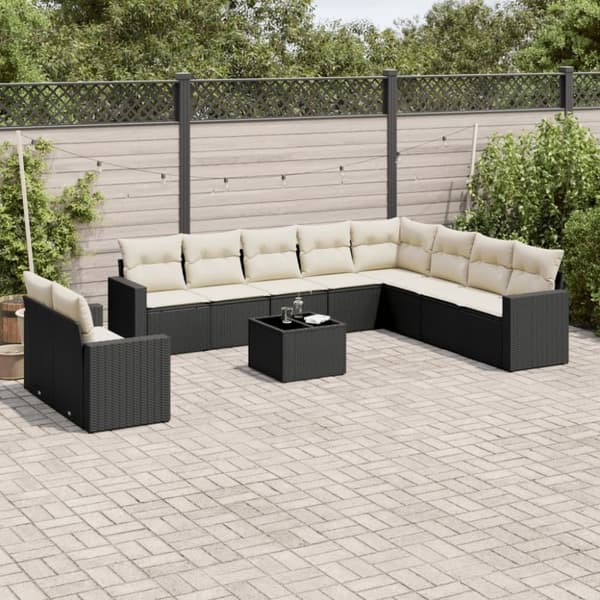 vidaXL sofasæt til haven 11 dele med hynder polyrattan sort