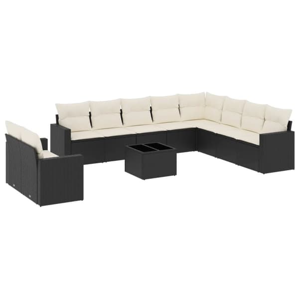 vidaXL sofasæt til haven 11 dele med hynder polyrattan sort