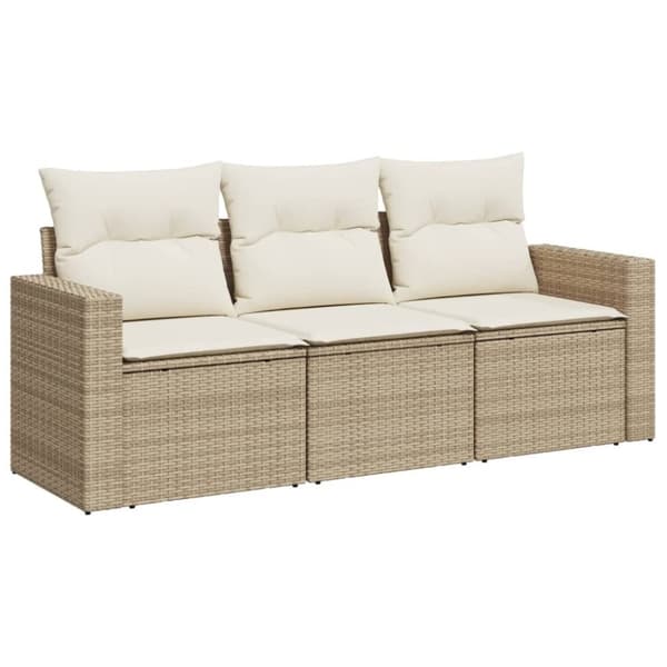 vidaXL Soffgrupp för trädgården 3 delar med dynor beige konstrotting