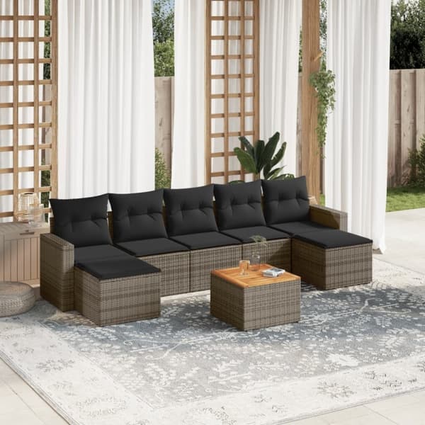 vidaXL sofasæt til haven 8 dele med hynder polyrattan grå
