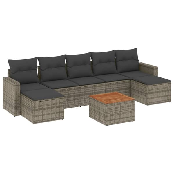 vidaXL sofasæt til haven 8 dele med hynder polyrattan grå