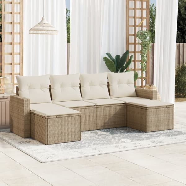 vidaXL sofasæt til haven 6 dele med hynder polyrattan beige