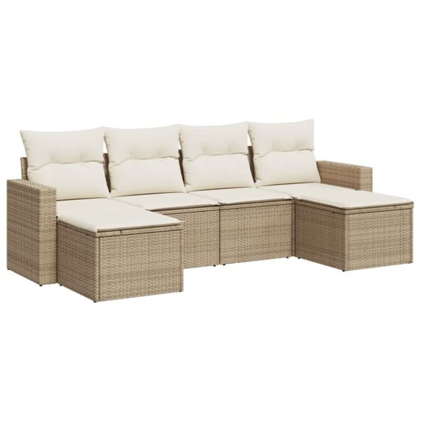 vidaXL sofasæt til haven 6 dele med hynder polyrattan beige