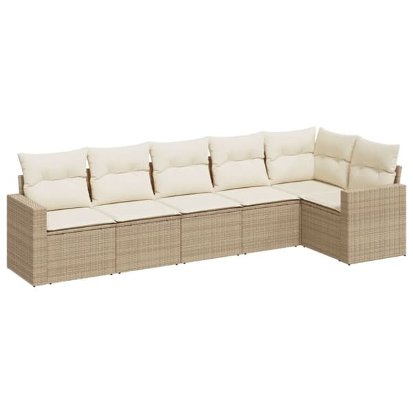 vidaXL Soffgrupp för trädgården med dynor 6 delar beige konstrotting
