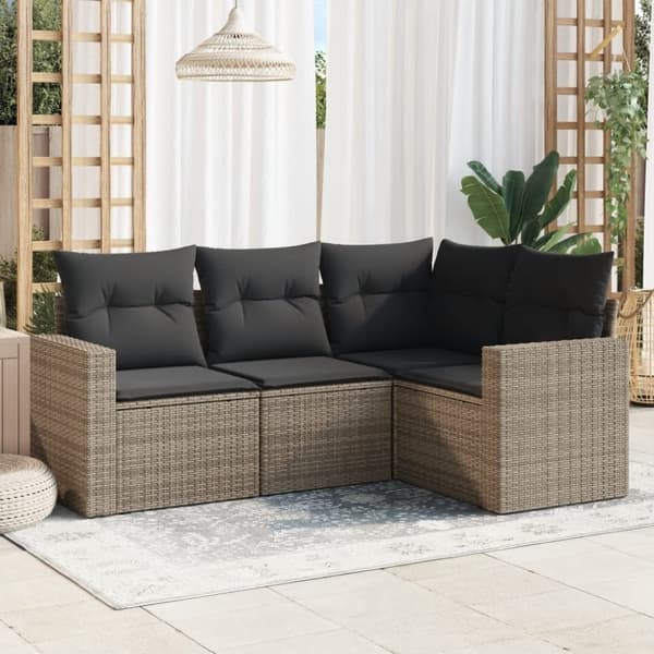 vidaXL sofasæt til haven 4 dele med hynder polyrattan grå
