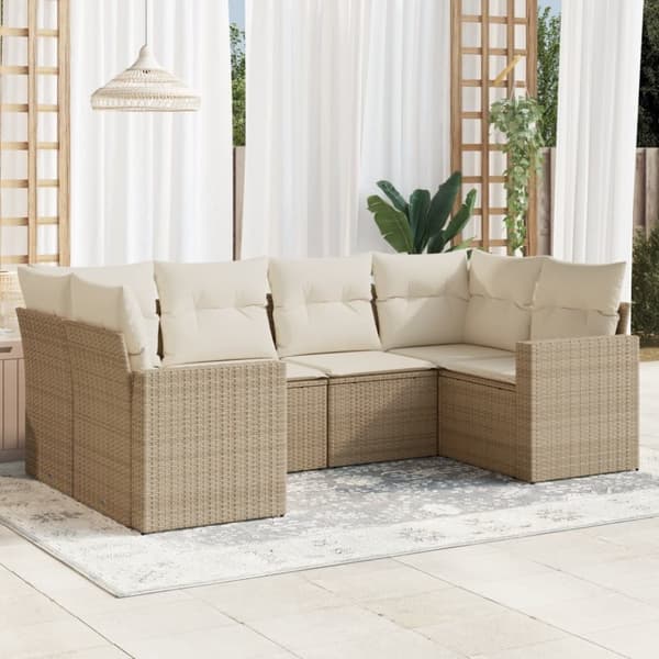vidaXL sofasæt til haven 6 dele med hynder polyrattan beige