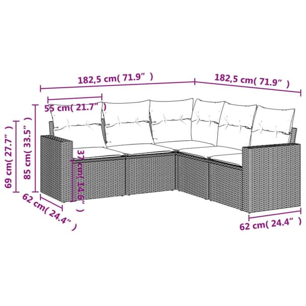 vidaXL Soffgrupp för trädgården med dynor 5 delar beige konstrotting