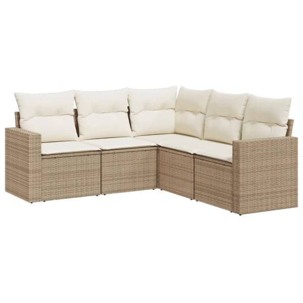 vidaXL Soffgrupp för trädgården med dynor 5 delar beige konstrotting