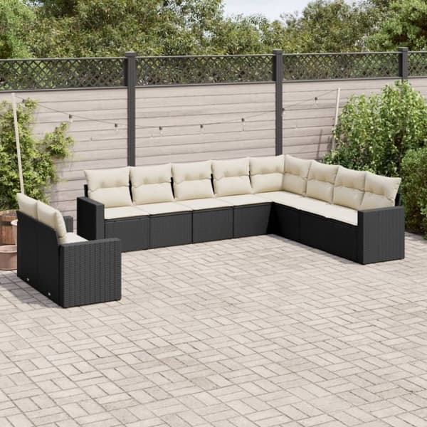 vidaXL sofasæt til haven 10 dele med hynder polyrattan sort