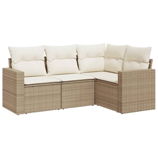 vidaXL Soffgrupp för trädgård med dynor 4 delar beige konstrotting