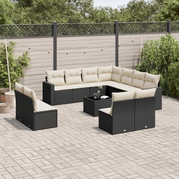 vidaXL sofasæt til haven 12 dele med hynder polyrattan sort