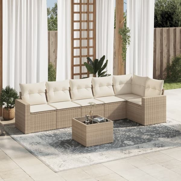 vidaXL sofasæt til haven 7 dele med hynder polyrattan beige