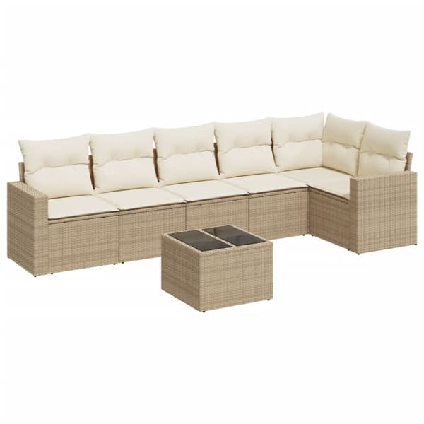 vidaXL sofasæt til haven 7 dele med hynder polyrattan beige