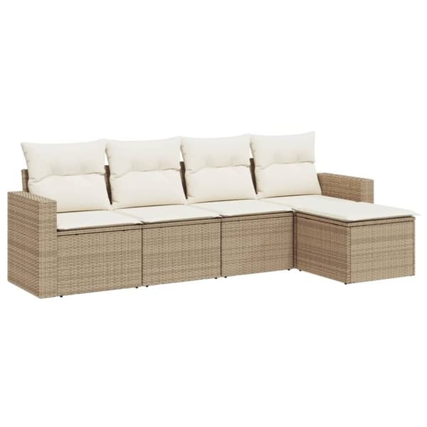 vidaXL Soffgrupp för trädgården med dynor 5 delar beige konstrotting