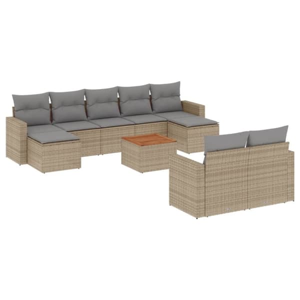 vidaXL Soffgrupp för trädgård med dynor 10 delar beige konstrotting