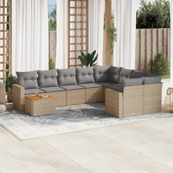 vidaXL sofasæt til haven 10 dele med hynder polyrattan beige