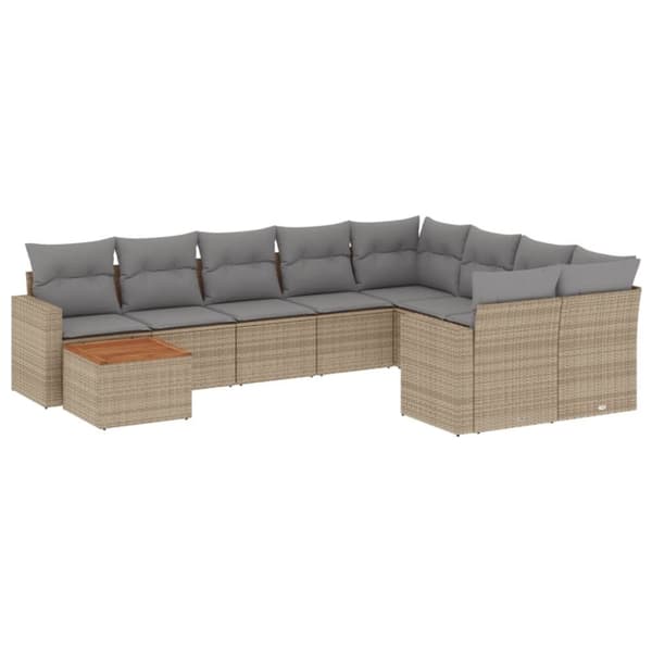 vidaXL sofasæt til haven 10 dele med hynder polyrattan beige