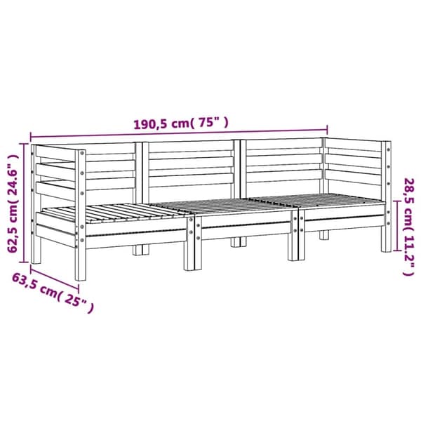 vidaXL Hagebenk 3-seters hvit heltre furu