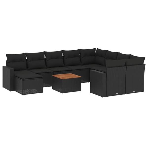 vidaXL sofasæt til haven 11 dele med hynder polyrattan sort