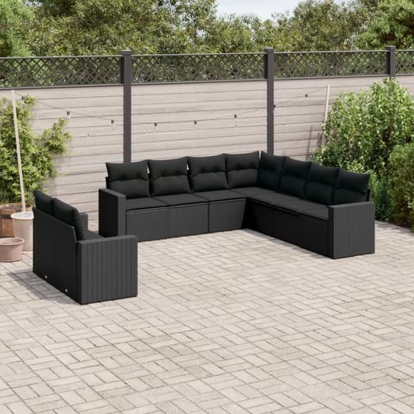 vidaXL sofasæt til haven 9 dele med hynder polyrattan sort