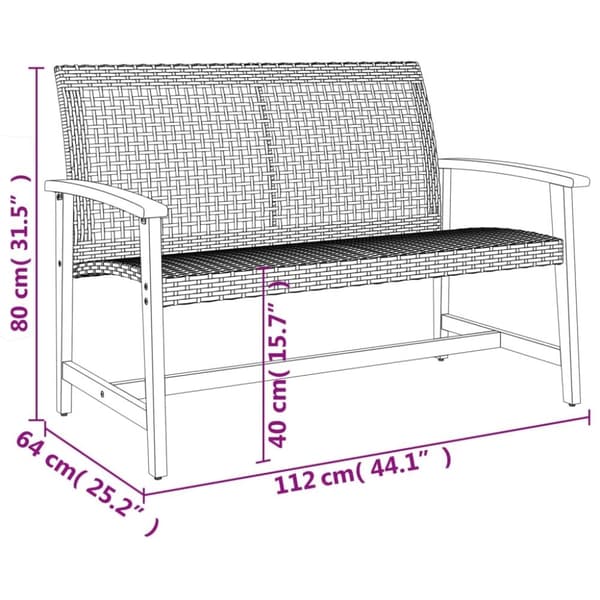 vidaXL Puutarhapenkki harmaa 112 cm polyrottinki ja akasiapuu