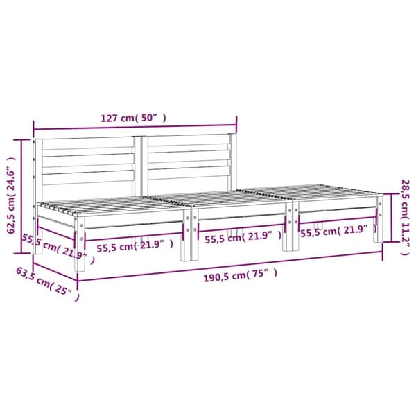 vidaXL Hagesofa 3-seters heltre furu
