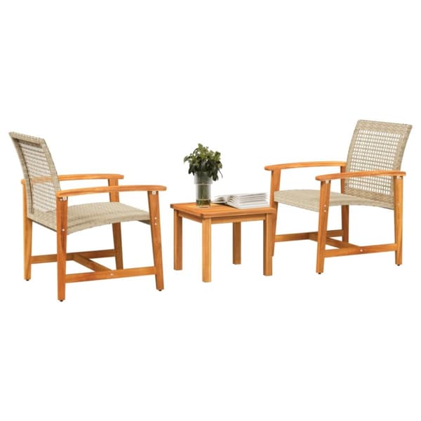 vidaXL Bistrosett 3 deler beige polyrotting og akasie
