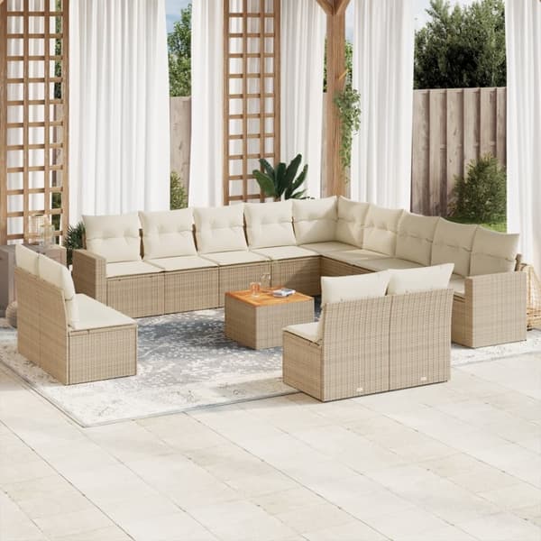 vidaXL sofasæt til haven 14 dele med hynder polyrattan beige