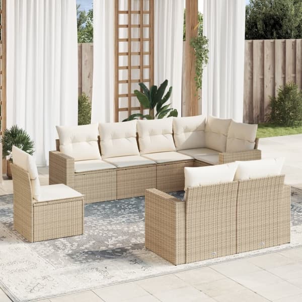 vidaXL sofasæt til haven 8 dele med hynder polyrattan beige