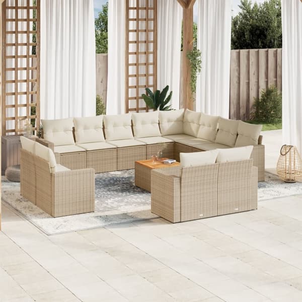 vidaXL sofasæt til haven 13 dele med hynder polyrattan beige