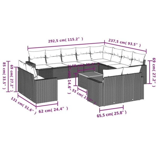 vidaXL sofasæt til haven 13 dele med hynder polyrattan beige