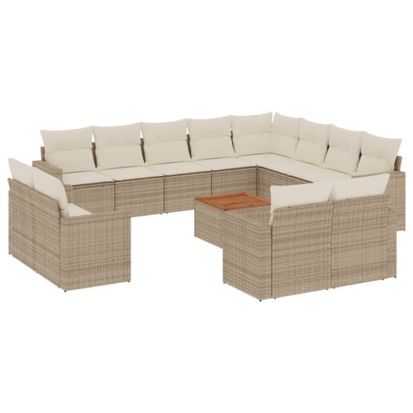 vidaXL sofasæt til haven 13 dele med hynder polyrattan beige