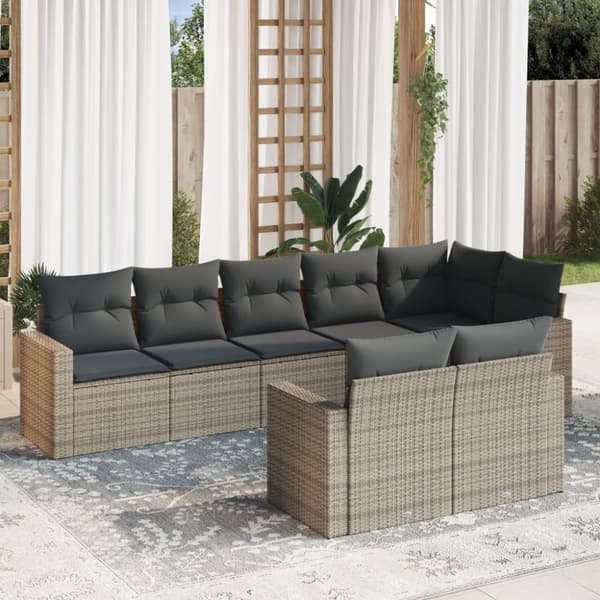 vidaXL sofasæt til haven 8 dele med hynder polyrattan grå