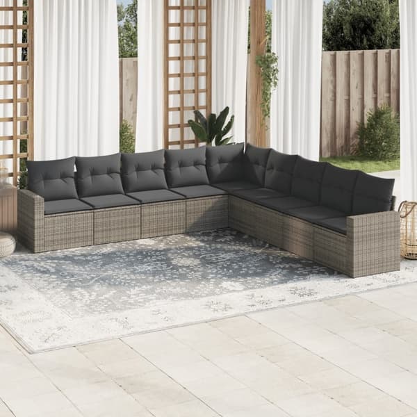 vidaXL sofasæt til haven 9 dele med hynder polyrattan grå