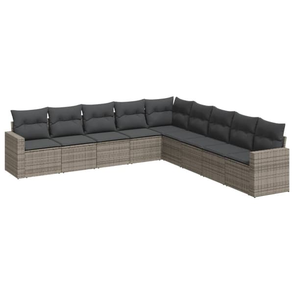 vidaXL sofasæt til haven 9 dele med hynder polyrattan grå