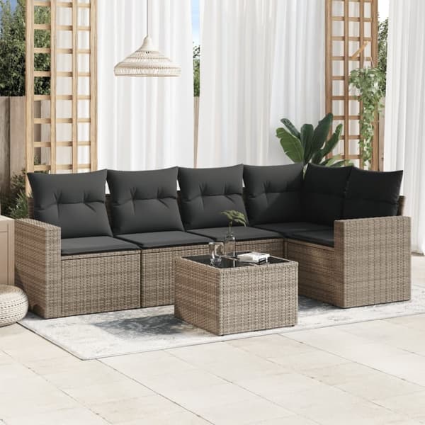 vidaXL sofasæt til haven 6 dele med hynder polyrattan grå